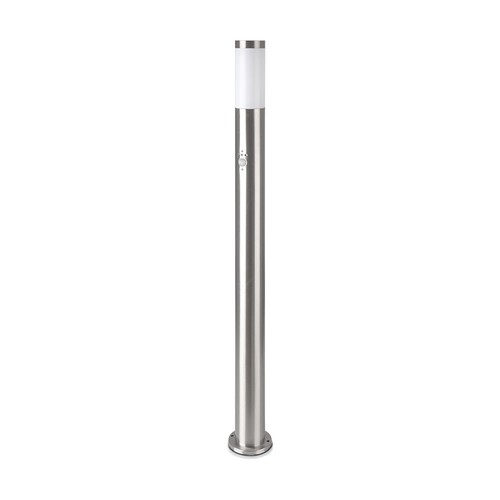 Lampe de jardin 110cm avec détecteur PIR - Acier inoxydable, douille E27, IP44 extérieur, finition nickel satiné