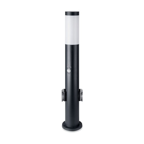 Lampadaire borne - 60 cm, capteur PIR, douille, acier inoxydable, IP44, noir