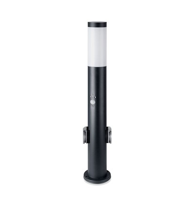 Lampadaire borne - 60 cm, capteur PIR, douille, acier inoxydable, IP44, noir