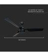Ventilateur de plafond 65W - noir, contrôle RF, 3 pales noires, moteur AC, 52 pouces