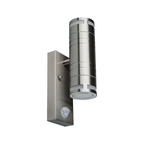 Applique murale GU10 haut/bas avec capteur - IP44 extérieur, acier inoxydable, sans source lumineuse