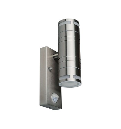 Applique murale GU10 haut/bas avec capteur - IP44 extérieur, acier inoxydable, sans source lumineuse