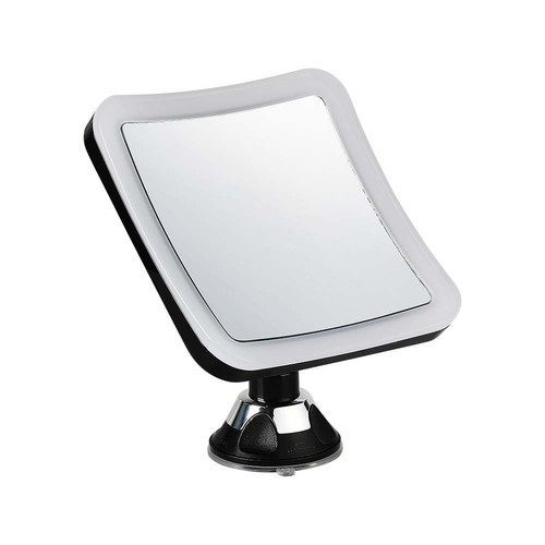 Miroir LED 3,2W avec grossissement 10x - À piles, rotation 360°, IP44, noir, ventouse, blanc froid