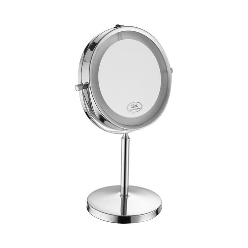 Miroir cosmétique LED 3W avec lumière - 7 pouces, grossissement 1X et 3X, rotation 360°, à piles, finition chrome