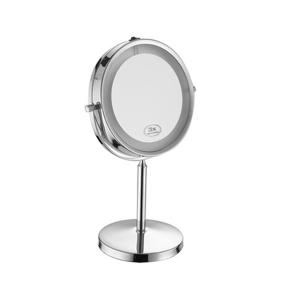 Miroir cosmétique LED 3W avec lumière - 7 pouces, grossissement 1X et 3X, rotation 360°, à piles, finition chrome