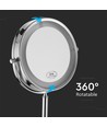 Miroir cosmétique LED 3W avec lumière - 7 pouces, grossissement 1X et 3X, rotation 360°, à piles, finition chrome