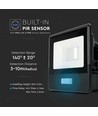 Projecteur 10W - Capteur PIR, Puce Samsung, 4000K, Boîtier Noir
