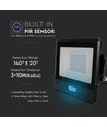 Projecteur LED 30W avec détecteur - puce Samsung LED, IP65, noir, slim, extérieur