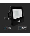 Projecteur LED 20W avec détecteur - puce Samsung LED, IP65, noir, câble 1m, blanc froid
