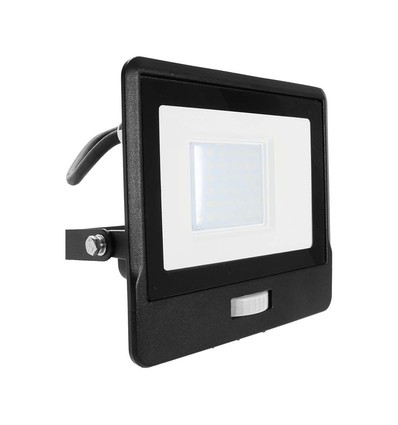 Projecteur LED 30W avec détecteur PIR - puce Samsung LED, IP65, noir, câble 1m, extérieur