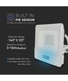 Projecteur LED 20W avec détecteur, puce Samsung LED - 4000K, blanc, IP65, détecteur PIR, extérieur