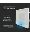 Projecteur 50W - Capteur PIR, puce Samsung, câble 1m, 4000K, boîtier blanc, lampe de travail