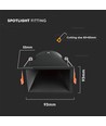 Spot encastrable GU10 - Noir, carré, plastique PC, IP20, Perçage : 83x83 mm, Dim : 93x93 mm