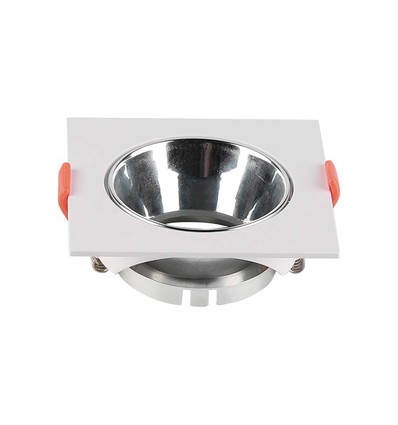 Spot encastrable GU10 - Carré, blanc avec réflecteur chrome, trou: Ø7,2 cm, 8,5 x 8,5 cm