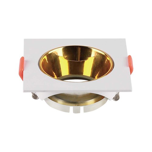 Spot encastrable GU10 - Carré, blanc avec réflecteur or, trou: Ø7,2 cm, sans source lumineuse
