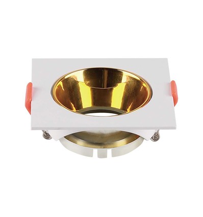 Spot encastrable GU10 - Carré, blanc avec réflecteur or, trou: Ø7,2 cm, sans source lumineuse