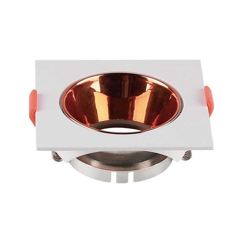 Spot encastrable GU10 - Carré, blanc avec réflecteur rose gold, PC plastique, trou: Ø7,2 cm, 8,5 x 8,5 cm, IP20 intérieur