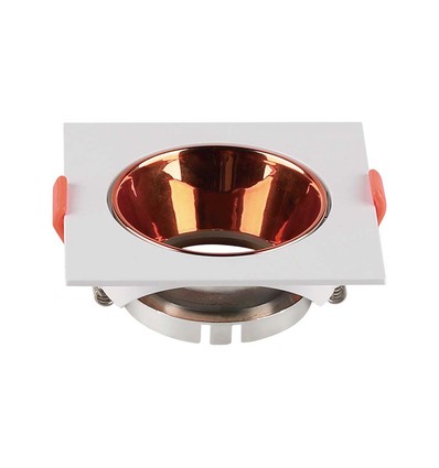 Spot encastrable GU10 - Carré, blanc avec réflecteur rose gold, PC plastique, trou: Ø7,2 cm, 8,5 x 8,5 cm, IP20 intérieur