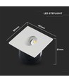 Spot LED encastrable carré 3W pour escaliers - 4000K, 270lm, trou : 62mm, dim : 80x80mm