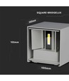 Applique murale LED 11W - Chip Bridgelux, 3000K, gris, carrée, aluminium, IP65