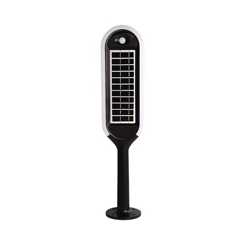 Borne solaire LED 5W avec détecteur - IP65, hauteur 70cm, piquet/pied, 4000K, noir/blanc, éclairage à 360 degrés