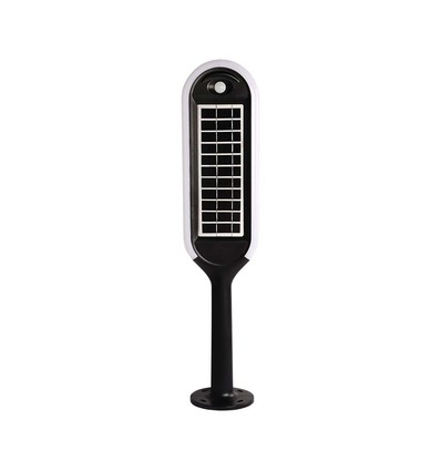 Borne solaire LED 5W avec détecteur - IP65, hauteur 70cm, piquet/pied, 4000K, noir/blanc, éclairage à 360 degrés