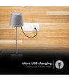 Lampe de table LED rechargeable 3W, tactile dimmable - 5V, Gris, 3000K, batterie 4000mAh, fer