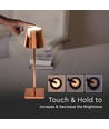 Lampe de table LED rechargeable 3W, or - Tactile dimmable, 3000K, batterie 4000mAh, 5V USB