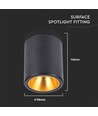 Spot en saillie GU10 - Noir, rond, IP20 intérieur, sans source lumineuse