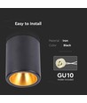 Spot en saillie GU10 - Noir, rond, IP20 intérieur, sans source lumineuse