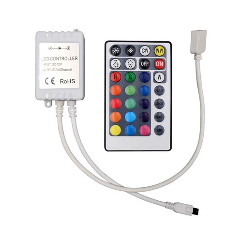 Contrôleur RGB+CCT avec télécommande - 12V/24V, 28 boutons, 10A, pour rubans LED