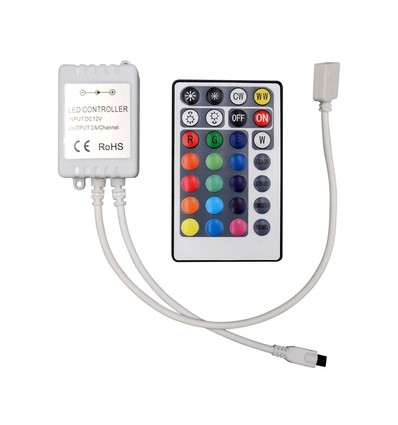 Contrôleur RGB+CCT avec télécommande - 12V/24V, 28 boutons, 10A, pour rubans LED