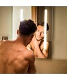 Miroir LED 35W avec éclairage, 70x50cm - Rectangulaire, finition chrome, 6400K, bord blanc