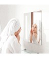 Miroir LED 35W avec éclairage, 70x50cm - Rectangulaire, finition chrome, 6400K, bord blanc