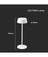 Lampe de table LED rechargeable 2W, blanche - IP54, tactile dimmable, 5V, blanc chaud, jusqu'à 10h de batterie