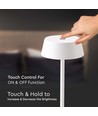 Lampe de table LED rechargeable 2W, blanche - IP54, tactile dimmable, 5V, blanc chaud, jusqu'à 10h de batterie