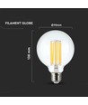 Ampoule LED filament E27 6W - G95, 600lm, 3000K, angle 300°