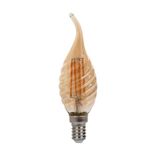 Ampoule LED E14 4W Filament sphérique - Candle tip, verre ambré, 2200K, Ø3,5cm
