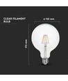 Ampoule LED filament E27 6W - Globe G125, claire, blanc chaud, angle de diffusion 300°
