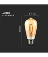 Ampoule LED E27 8W - ST64, filament, verre ambré, blanc extra chaud 2200K