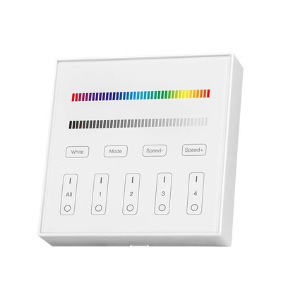 Panneau mural télécommande WiFi RGB+W 4 zones, 3V - 86x86mm, blanc, 4 zones, dimmable, RF 2.4GHz