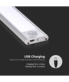 Lampe de placard LED 30cm 1,5W avec détecteur PIR - 5V, 110lm, 4000K, rechargeable, argent, montage magnétique