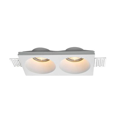 Double downlight GU10 à encastrer pour plafond en plâtre - Sans source lumineuse ni douille, découpe : 195x105mm, encastré