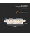 Double downlight GU10 à encastrer pour plafond en plâtre - Sans source lumineuse ni douille, découpe : 195x105mm, encastré