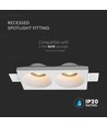 Double downlight GU10 à encastrer pour plafond en plâtre - Sans source lumineuse ni douille, découpe : 195x105mm, encastré