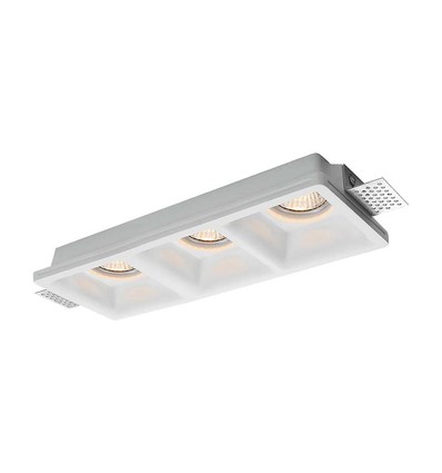 Triple spot encastrable GU10 en plâtre - Carré, blanc, sans source lumineuse, perçage : 285x105mm