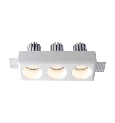 Spot encastrable 3xGU10 en plâtre, rond - Blanc, peut être peint, IP20 intérieur
