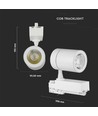 Spot sur rail triphasé 35W - 24 degrés, 6400K, blanc, COB LED, tracklight 4 fils