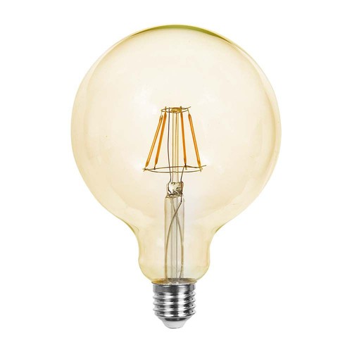 Ampoule LED filament E27 12W G125 - Verre ambré, 2200K, 1350lm, angle 300°