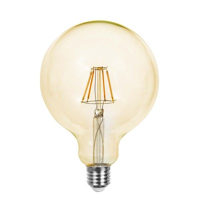 Ampoule LED filament E27 12W G125 - Verre ambré, 2200K, 1350lm, angle 300°